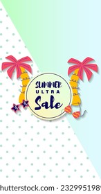 Summer sale social media story.  Vertical template post for reel promotion content.