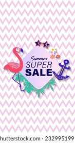 Summer sale social media story.  Vertical template post for reel promotion content.