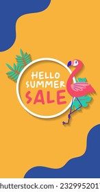 Summer sale social media story.  Vertical template post for reel promotion content.