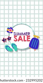 Summer sale social media story.  Vertical template post for reel promotion content.