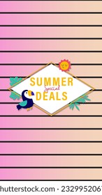 Summer sale social media story.  Vertical template post for reel promotion content.