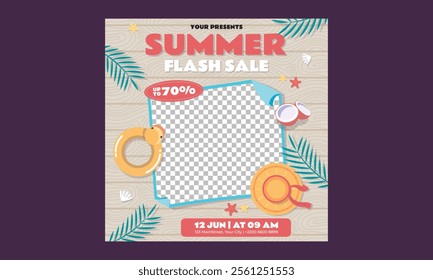 Summer Sale Socials Media. Summer party, vacation and travel concept. Vector illustration in minimalistic style