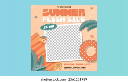 Summer Sale Socials Media. Summer party, vacation and travel concept. Vector illustration in minimalistic style