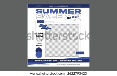 Summer Sale Socials Media. Summer sale podium display, pile of sand, flowers, beach umbrella, beach chair and beach ball, speech bubble space banner design, on yellow background