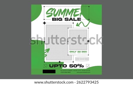 Summer Sale Socials Media. Summer sale podium display, pile of sand, flowers, beach umbrella, beach chair and beach ball, speech bubble space banner design, on yellow background