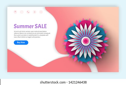Summer sale and special discounts vector, information about proposition and details, advertisement and blossom of flower, botanical elements. Website or webpage template, landing page flat style