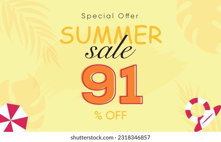 
summer sale special offer 91% off, summer sale 91% off, special offer summer sale banner design, summer sale vector banner background