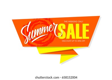 Summer Sale special offer banner with hand lettering for business, promotion and advertising. Vector illustration.