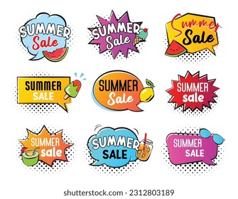 Summer sale speech banner template. Discount sticker tag sale set.