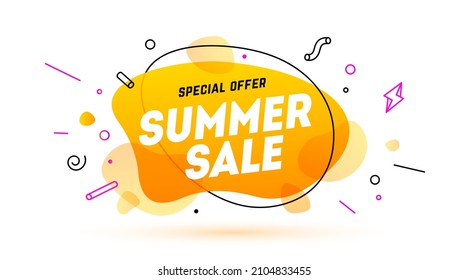 Sommerverkauf, Sprachblase. Banner, Poster, Sprechblase mit Text Summer Sale. Geometrischer Stil mit Nachrichtenverkauf für Banner, Poster. Explosion platzte Design, Sprachblase. Vektorgrafik