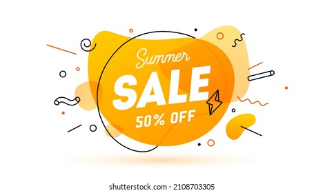 Summer Sale, speech bubble. Banner, poster, speech bubble with text Summer Sale. Geometric style with message sale for banner, poster. Explosion burst design, speech bubble. Vector Illustration