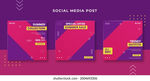 Summer sale square banner for social media post template