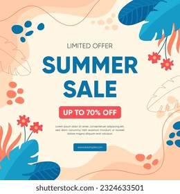 Summer Sale Square Banner Template For Social Media Posts, Mobile Apps, Banners Design, Web, And Internet Ads. Trendy Abstract Square Template With Colorful Concept.