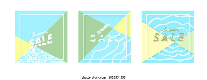 Summer Sale square cards. Vector Illustration. 