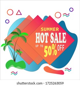 summer sale with square and coconut tree banner template