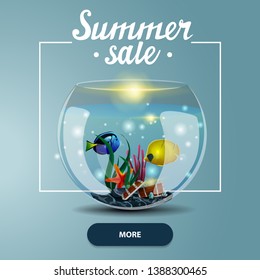 Summer sale, square web banner for your website with round aquarium with fish