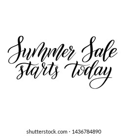Summer Sale starts today. Black isolated cursive. Calligraphic style. Hand writing script. Brush pen lettering. Vector design element.