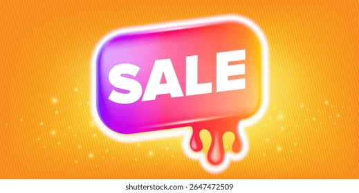 Summer Sale Sticker Liquid Design on orange summer background with sun lights. Price sticker, abstract shape sticker, price tag, retro label, sale or discount sticker, promotional badge label