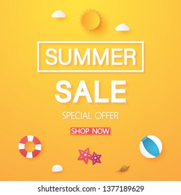 Summer sale with stuff , paper art style