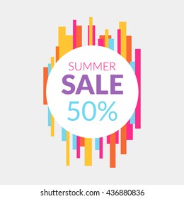 Summer Sale Stylish Vector Banner with Color Geometry Lines on Background. 