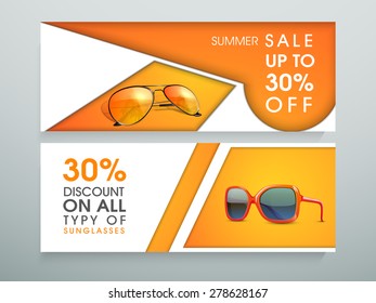 Sommer Verkauf von Sonnenbrillen Website-Header oder Banner mit Rabatt Angebot.