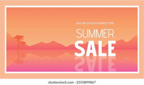 Summer sale. Sunset landscape and reflection on water