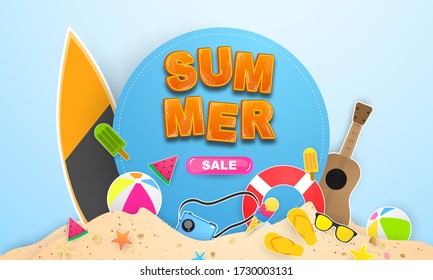 Summer sale swim ring greeting background. Celebration Vector illustration. poster, banner vector illustration and design for poster card,