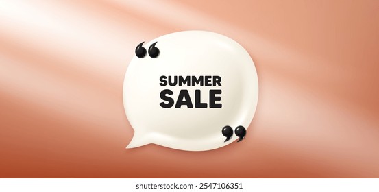 Etiqueta de rebajas de verano. Anuncio 3d de la burbuja del discurso del chat. Muestra de Precio de oferta especial. Símbolo de Descuentos publicitarios. Mensaje de chat de venta de verano. Anuncio rojo de la burbuja del discurso. Globo de texto. Vector