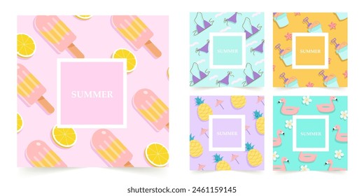 Summer sale tags, Summer set of sale and gift tags, labels with fun elements, Collection with palm tropical leaves, lemon, pineapple and much more.