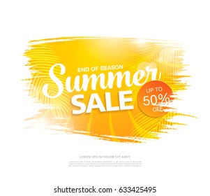 Summer sale template banner in bright colors, vector illustration