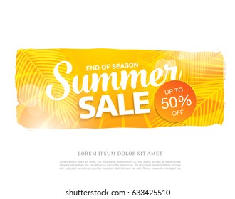 Summer sale template banner in bright colors, vector illustration