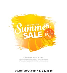 Summer sale template banner in bright colors, vector illustration