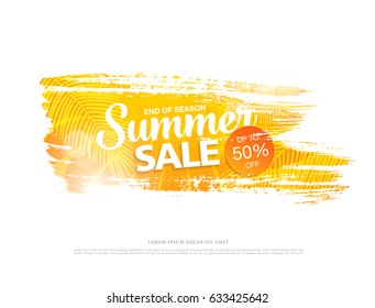 Summer sale template banner in bright colors, vector illustration