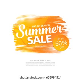 Summer sale template banner in bright colors, vector illustration