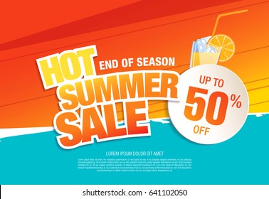 Summer sale template banner in bright colors, vector illustration