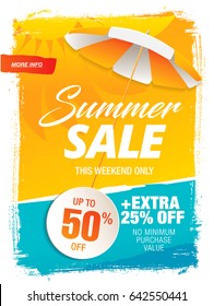 Summer sale template banner in bright colors, vector illustration