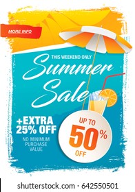 Summer sale template banner in bright colors, vector illustration