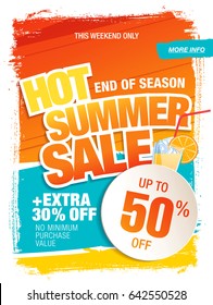 Summer sale template banner in bright colors, vector illustration