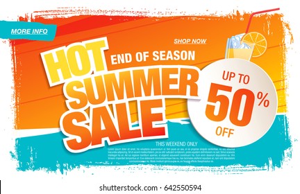 Summer sale template banner in bright colors, vector illustration