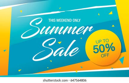 Summer sale template banner in bright colors, vector illustration