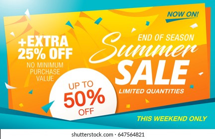 Summer sale template banner in bright colors, vector illustration