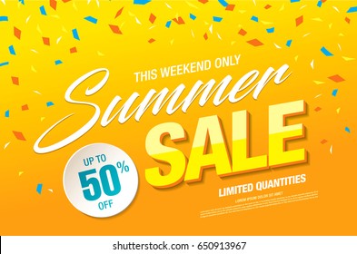 Summer sale template banner in bright colors, vector illustration