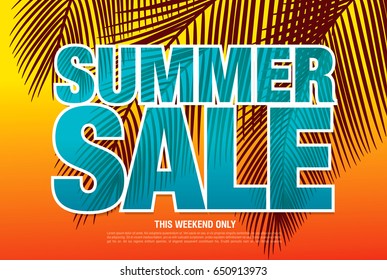 Summer sale template banner in bright colors, vector illustration