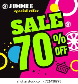 summer sale template banner, bright design. Vector illustration on background. discount