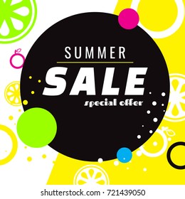 summer sale template banner, bright design. Vector illustration on background. discount