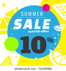 summer sale template banner, bright design. Vector illustration on background. discount