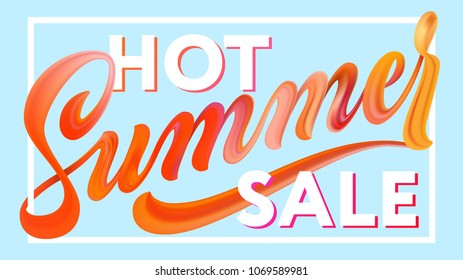 Summer Sale Template Banner. Lettering In Frame. Hand Drawn Calligraphy Brush Pen Text On Background. Modern Gradient Calligraphic Inscription. Summer Time Vector. Handwriting Trendy Hand Type. Eps 10