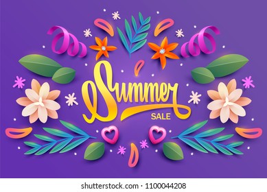 Summer sale template banner, vector illustration.