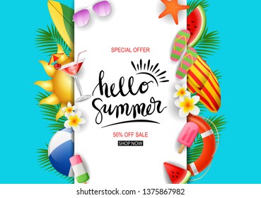Summer sale template banner. vector illustration 