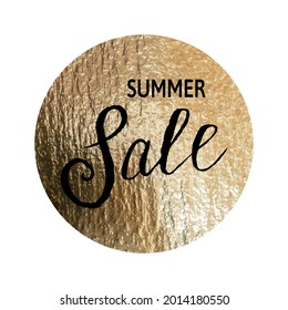 Summer sale template for banners, advertisement, brochures, magazines on gold circle texture background. Vector illustration